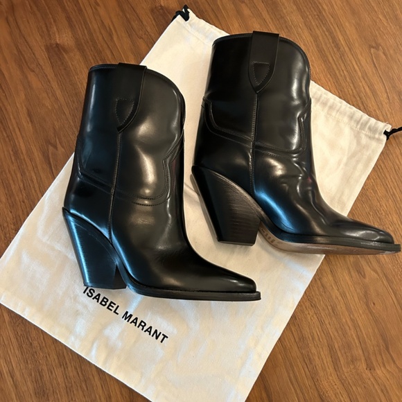 Isabel Marant Black Leyane Leather Western Booties - Size 38 - Picture 6 of 7